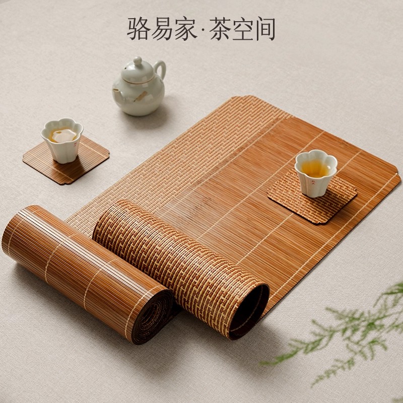 双面竹编茶席禅意茶桌垫布新中式桌旗茶桌长条桌垫茶台垫轻奢高端