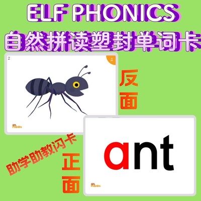 ELF Phonics自然拼读英语单词卡片幼少儿童教具启蒙教学塑封闪卡