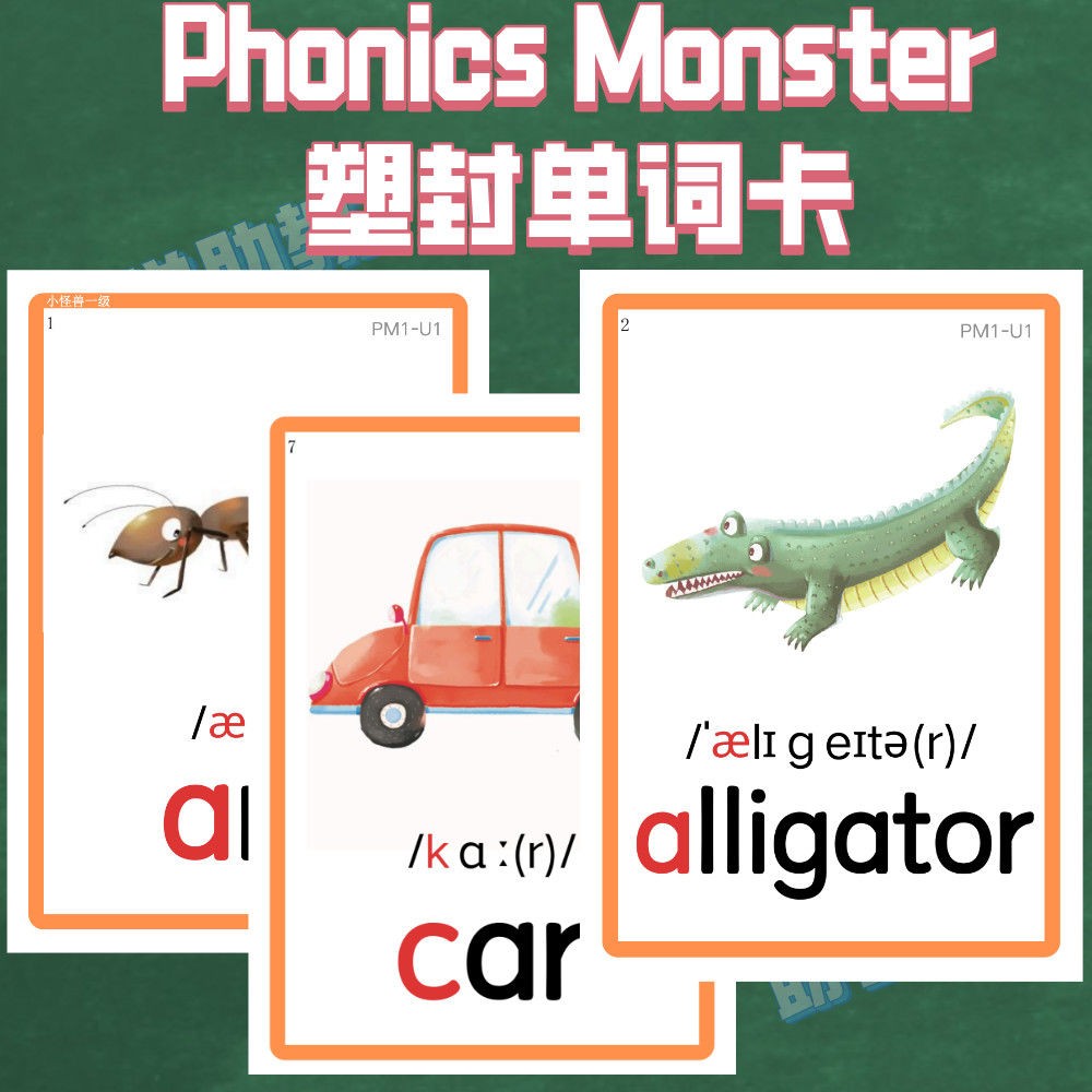 Phonics Monster怪兽自然拼塑封读闪卡教师教具单词卡少儿英语