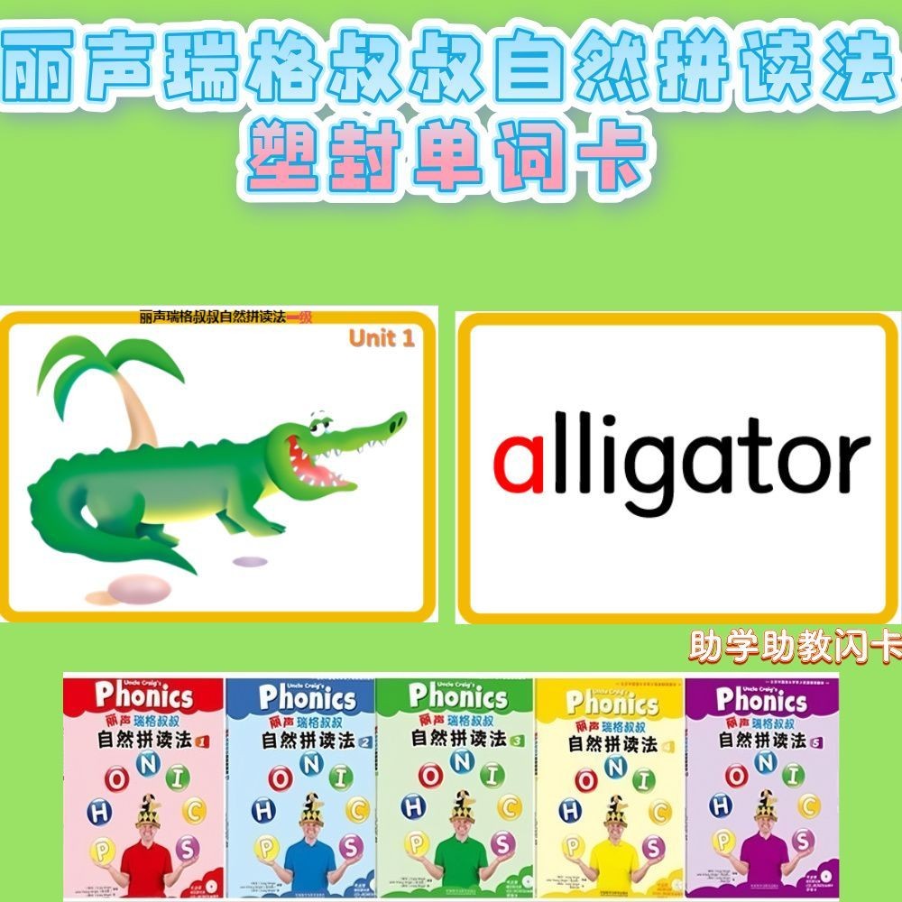 丽声瑞格叔叔自然拼读闪卡英语单词卡片塑封儿童早教教学教具