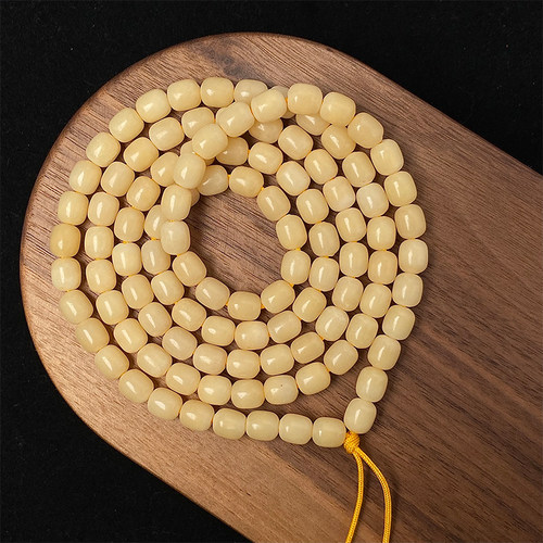 彩色天然白玉菩提根桶珠长串