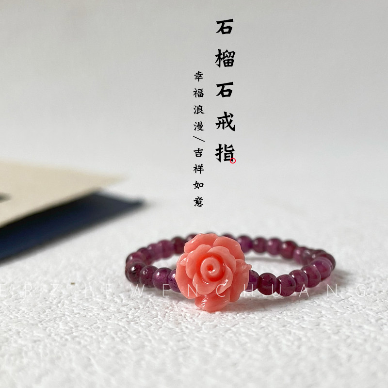 天然石榴石戒指玫瑰花男女图片