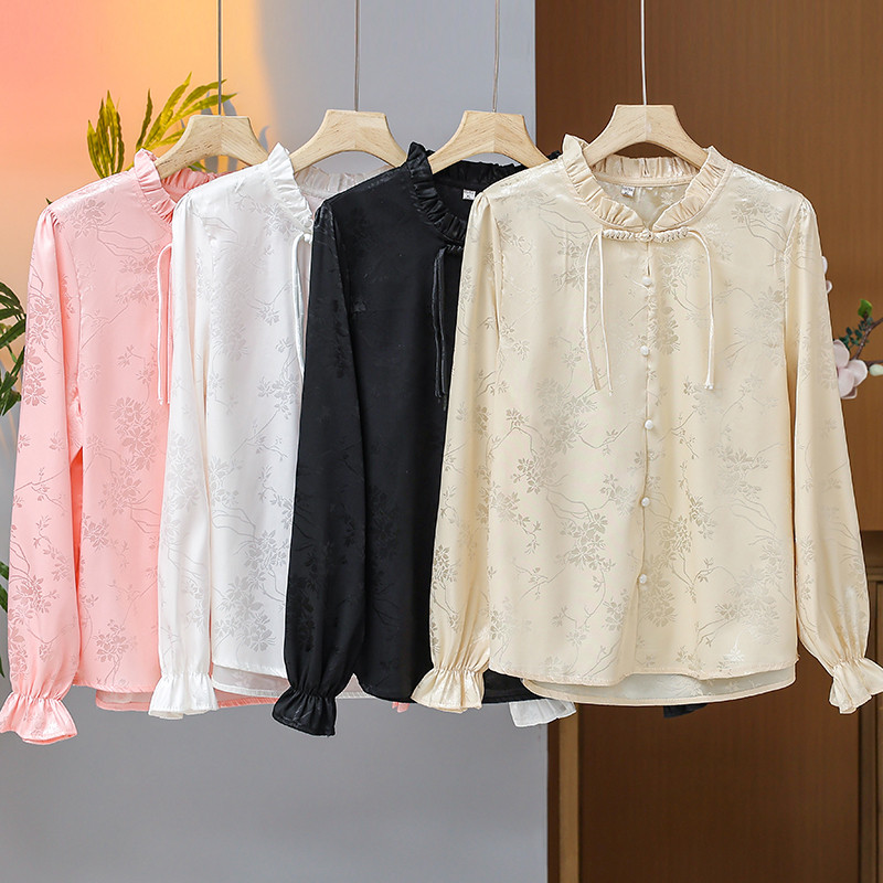 新中式国风盘扣衬衫女装春装2024年新款春款米白色衬衣打底上衣