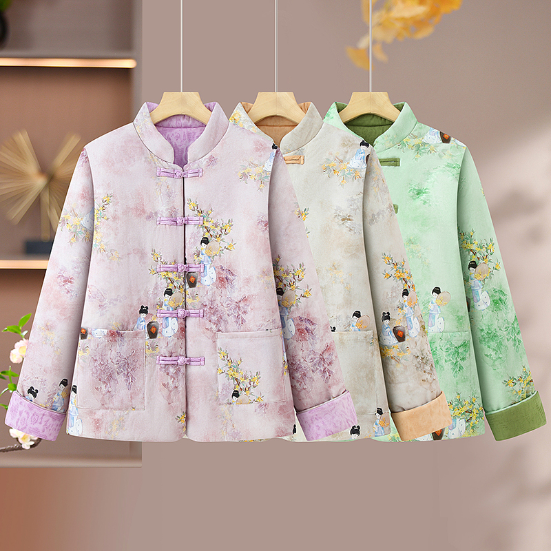 冬季妈妈装新中式对襟盘扣复古唐装两面穿洋气棉衣外套中老年棉袄