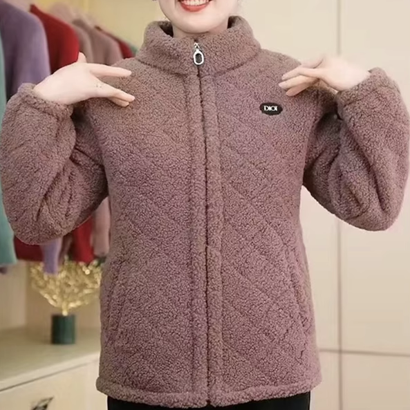 超厚颗粒绒外套小个子妈妈装冬装立领加绒加厚羊羔毛保暖寒冬上衣