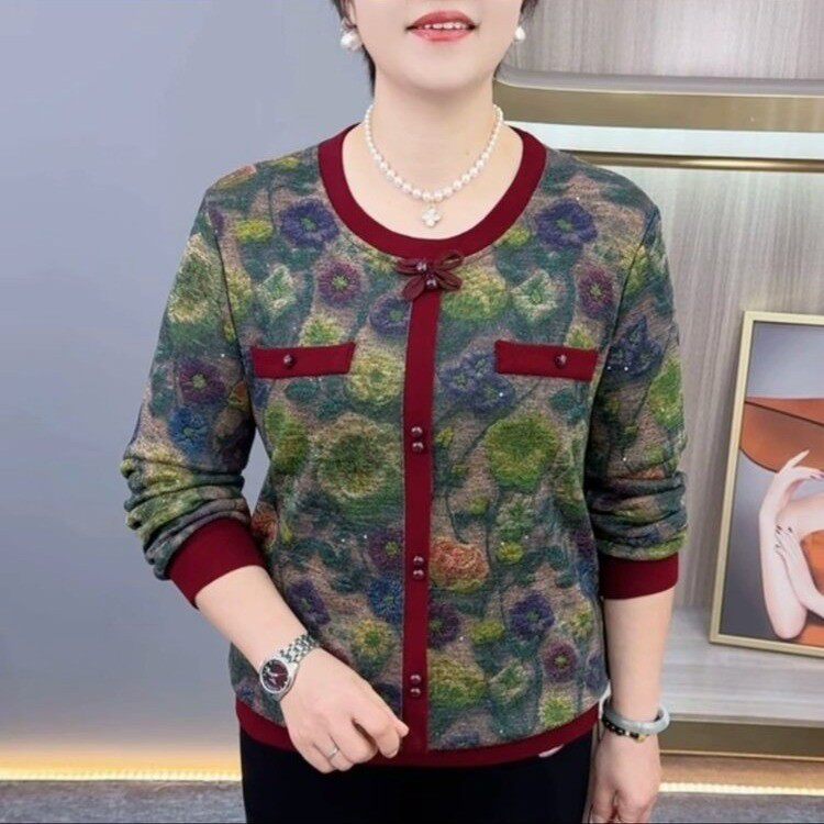 爆款冬季女装新款时尚圆领加绒保暖洋气休闲百搭中老年妈妈装长袖