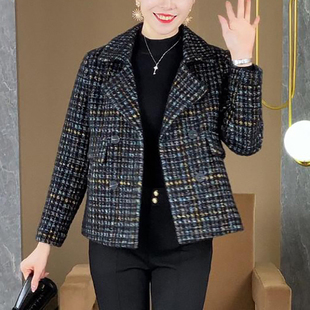 中年妈妈秋装格子外套中老年女装春秋时尚洋气上衣减龄毛呢小西装