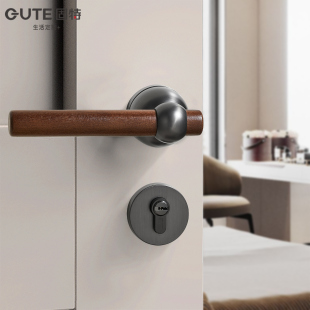 固特黑胡桃木极简卧室房间门锁室内木门家用分体把手静音锁具