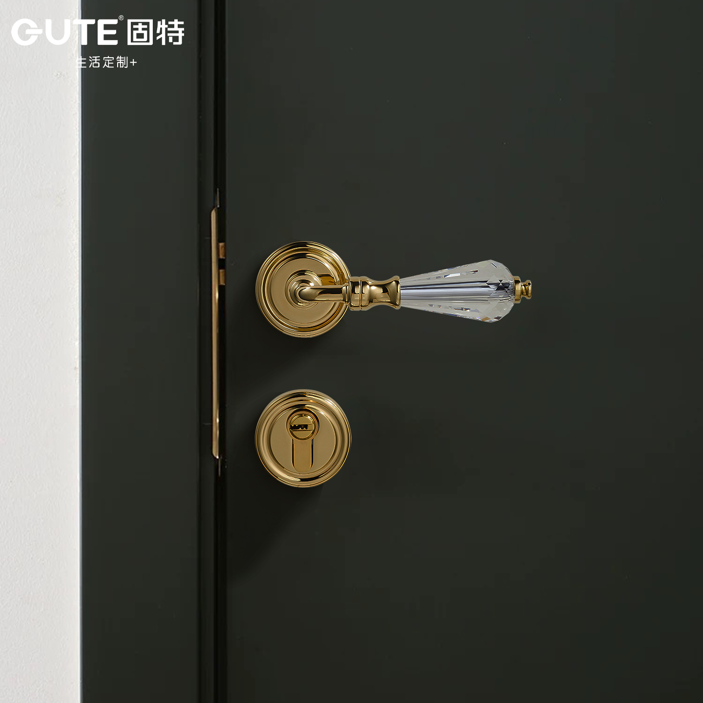 固特黄铜水晶复古门锁