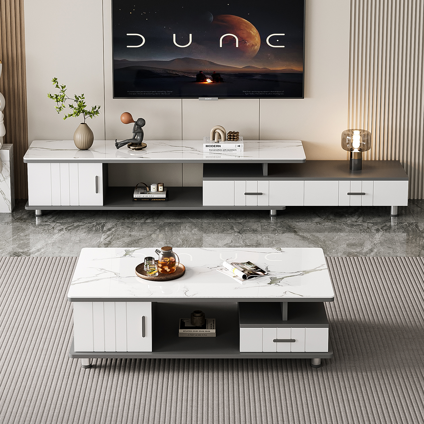 电视柜茶几组合客厅家用2025新款卧室轻奢玻璃伸缩电视机柜小户型