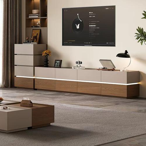 实木拼色电视柜收纳储物柜一体