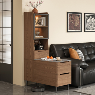 沙发边柜中古风客厅2026新款实木边几侧边柜岩板边桌沙发柜置物架