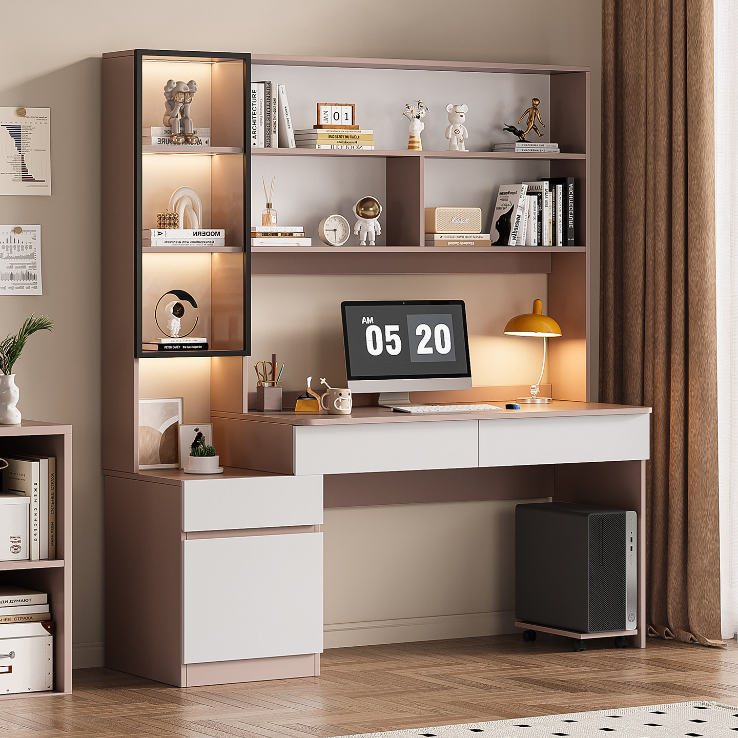 书桌书架一体桌子卧室家用实木电脑桌带抽屉办公桌学生写字学习桌,住宅家具,电脑桌,淘宝优惠券,粉丝福利购,淘宝优惠卷