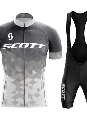 新款SCOTT夏季短袖牛奶丝单车服套装公路自行车骑行服车队版定制