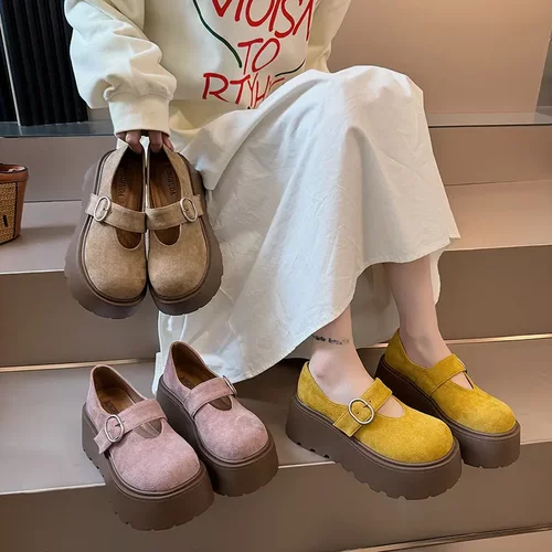 厚底大头浅口勃肯鞋女2025年新款春季百搭矮子乐增高玛丽珍单鞋子