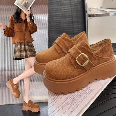 复古全包勃肯鞋女2025冬季新款厚底松糕百搭一脚蹬乐福棉鞋子