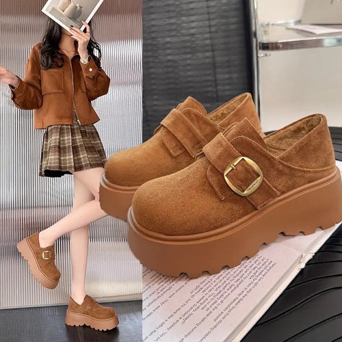 复古全包勃肯鞋女2025冬季新款厚底松糕百搭一脚蹬乐福棉鞋子