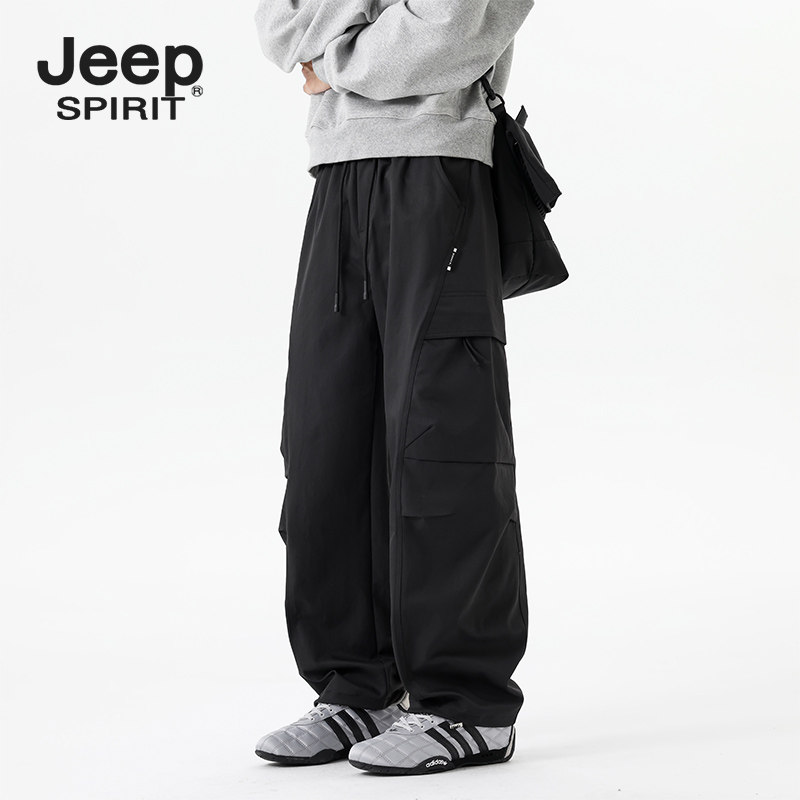 JEEP吉普美式复古弯刀裤子工装裤男宽松直筒2025秋冬休闲阔腿长裤