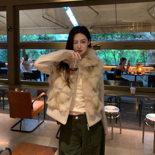 2026冬新款晕染感狐狸毛环保皮草毛毛外套女短款针织袖马甲可拆卸
