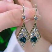 韩版 网红耳饰小众耳钩 气质简约耳坠几何水钻耳环高级菱形甜美新款