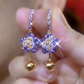 轻奢高级感紫色玫瑰花超仙耳扣新款 气质设计感百搭流苏耳饰