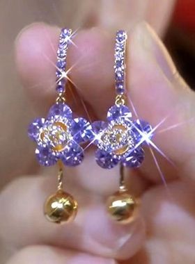 轻奢高级感紫色玫瑰花超仙耳扣新款气质设计感百搭流苏耳饰