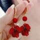 复古轻奢高级感设计喜庆红色花瓣流苏耳环耳坠时尚 气质百搭耳饰品