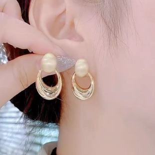 港式复古风椭圆磨砂圈圈耳钉轻奢高级感流行耳坠精致百搭气质耳饰