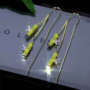 绿色竹节耳线女防丢设计感轻奢气质耳环显瘦新款潮网红百搭耳饰女