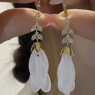 韩国气质长款超仙花瓣流苏耳坠网红高级感耳饰耳钩麦穗花瓣耳环