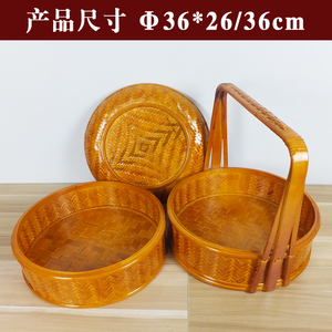 特价竹编手工艺 圆形送餐篮 食盒提篮 婚庆礼品蓝 提篮茶筐现货