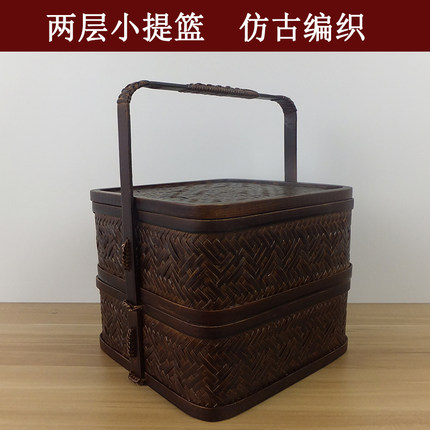 竹编小提篮  复古做旧   茶道收纳摆设篮 特色民间工艺 家装摆件