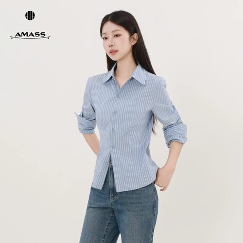 AMASS/阿玛施品质女装经典百搭通勤简约时尚百搭条纹长袖衬衫女53
