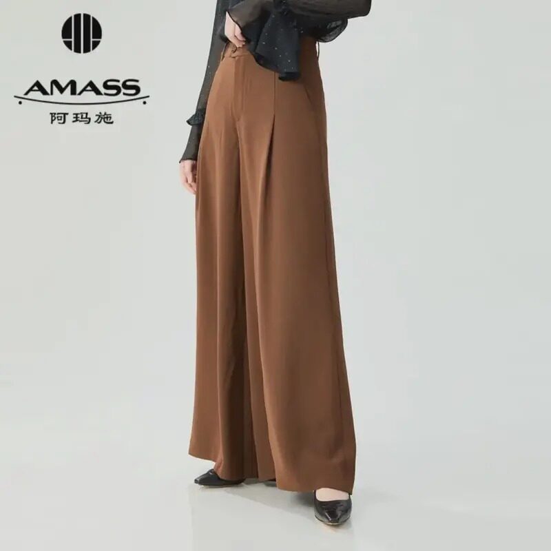 AMASS/阿玛施秋季新款时尚通勤垂感高腰微喇宽腿休闲裤5100600