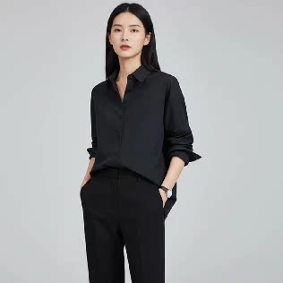 阿玛施AMASS 气质简约百搭日常纯色长袖休闲女士宽松衬衫530191