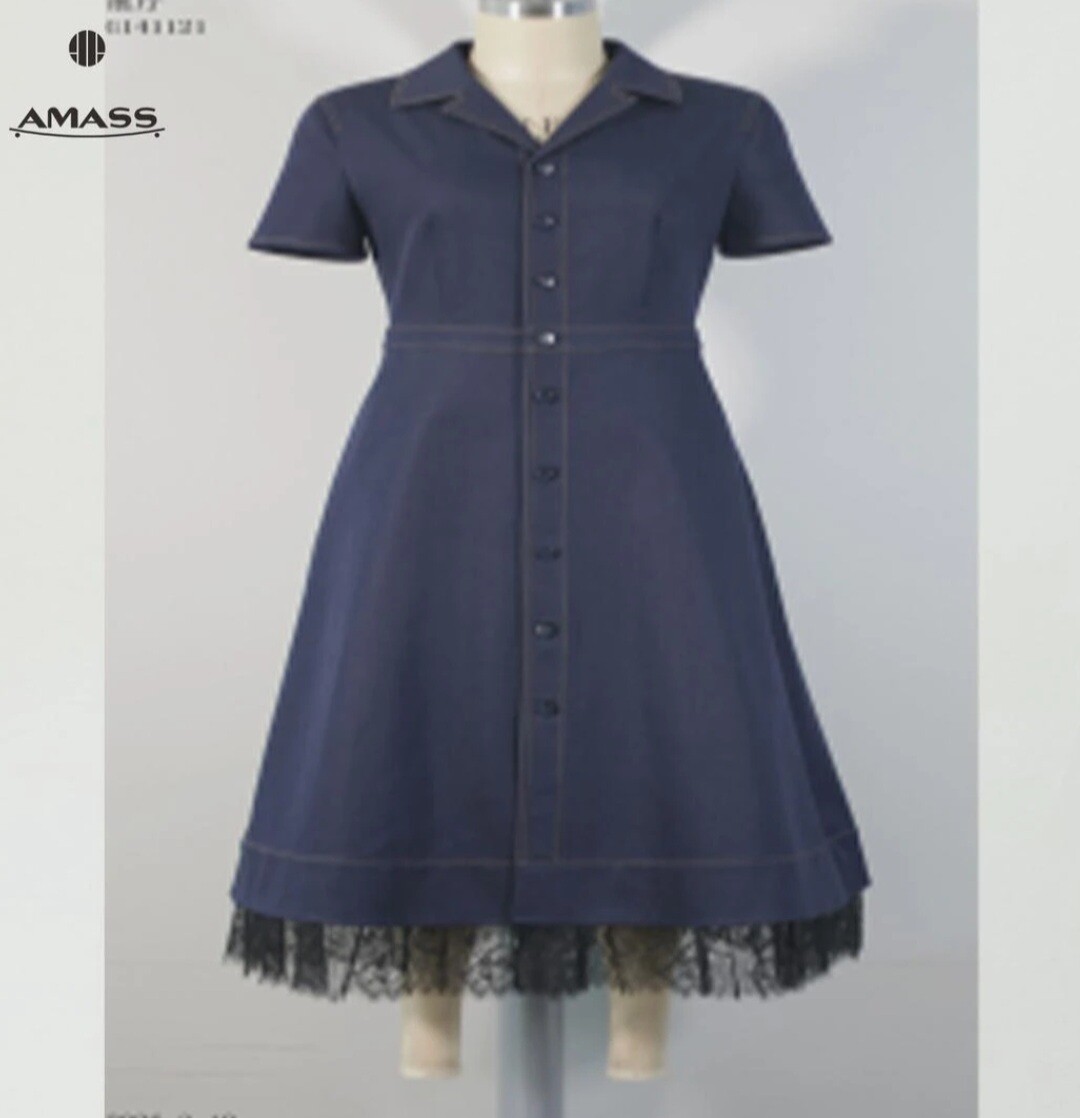 AMASS/阿玛施长款法式优雅收腰显瘦职业气质牛仔连衣裙女550086