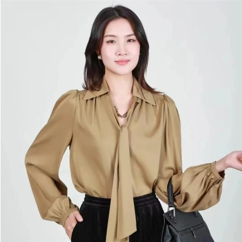 AMASS/阿玛施新品V领链条设计飘带气质薄款纯色百搭衬衫5300968图片