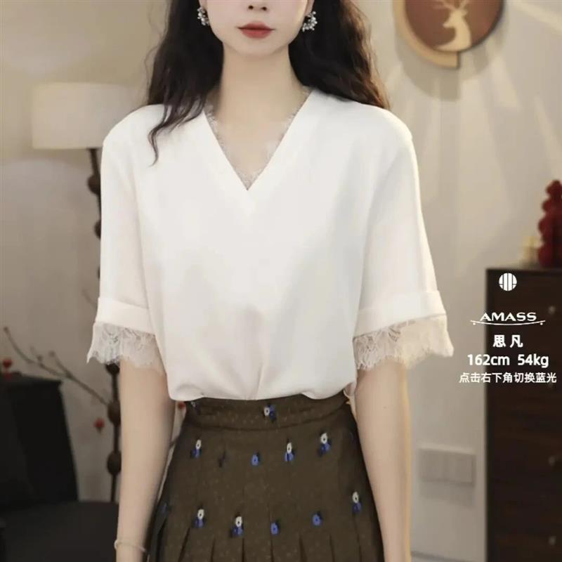 AMASS/26新款专柜正品女装服饰V领上衣新款休闲短袖T恤女53