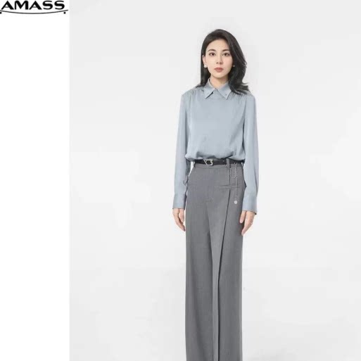 AMASS阿玛施/新款高腰垂感宽松简约风复古百搭直筒西裤女5100375