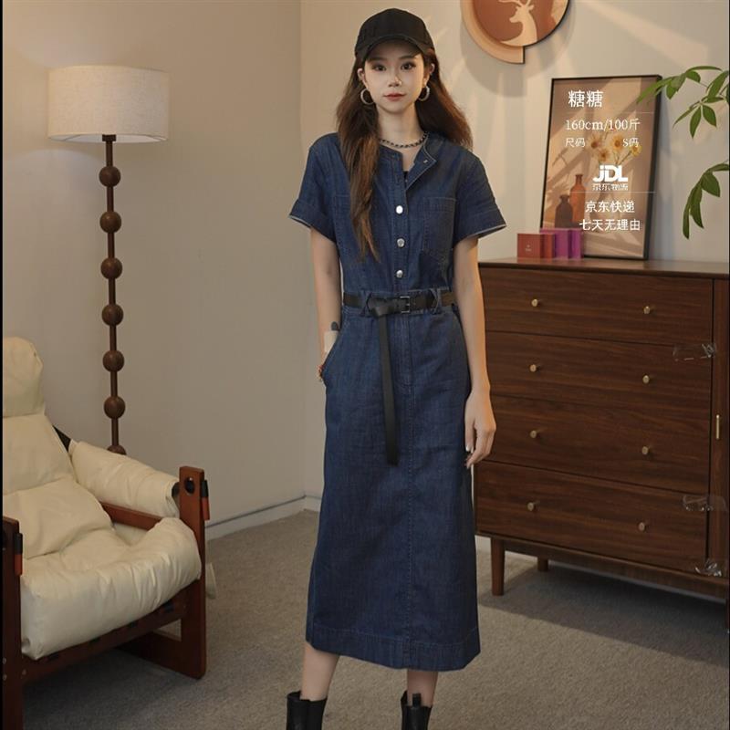 AMASS/阿玛施 新款复古气质显瘦蓝色女装休闲牛仔连衣裙5500537
