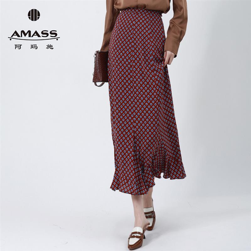 阿玛施AMASS夏季新品红色波点半身裙轻法式浪漫鱼尾裙女士5200385
