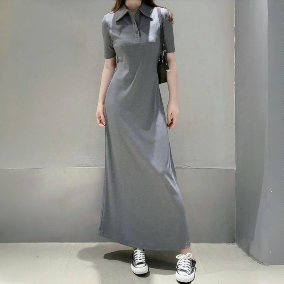 AMASS阿玛施夏季显瘦新款精致减龄百搭垂坠感中长款连衣裙550030