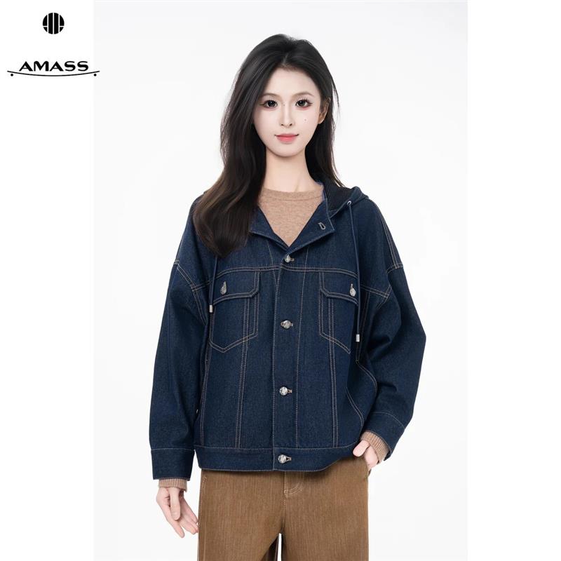 AMASS/阿玛施秋冬新款时尚明线设计感丹宁风连帽牛仔外套女540049