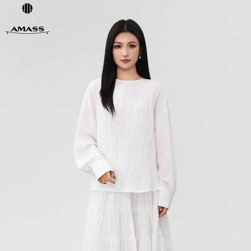 AMASS/阿玛施早春新款时尚休闲法式长袖纯色女衬衫上衣530149