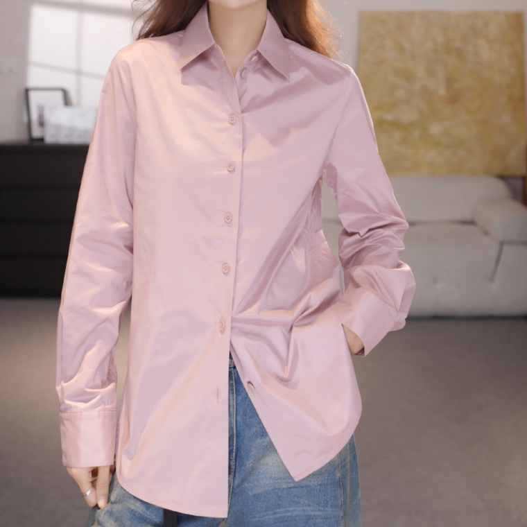 阿玛施休闲宽松松弛感衬衫复古格纹中长版开衫春季新品女装530171