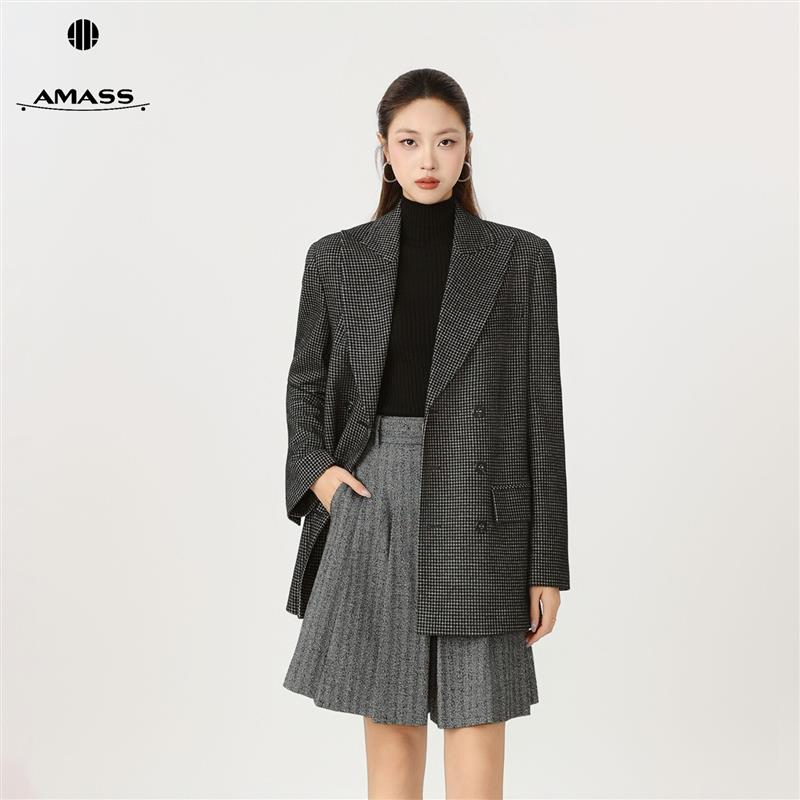 AMASS/阿玛施阿玛施AMASS新款经典英伦小格纹双排扣西装5400868
