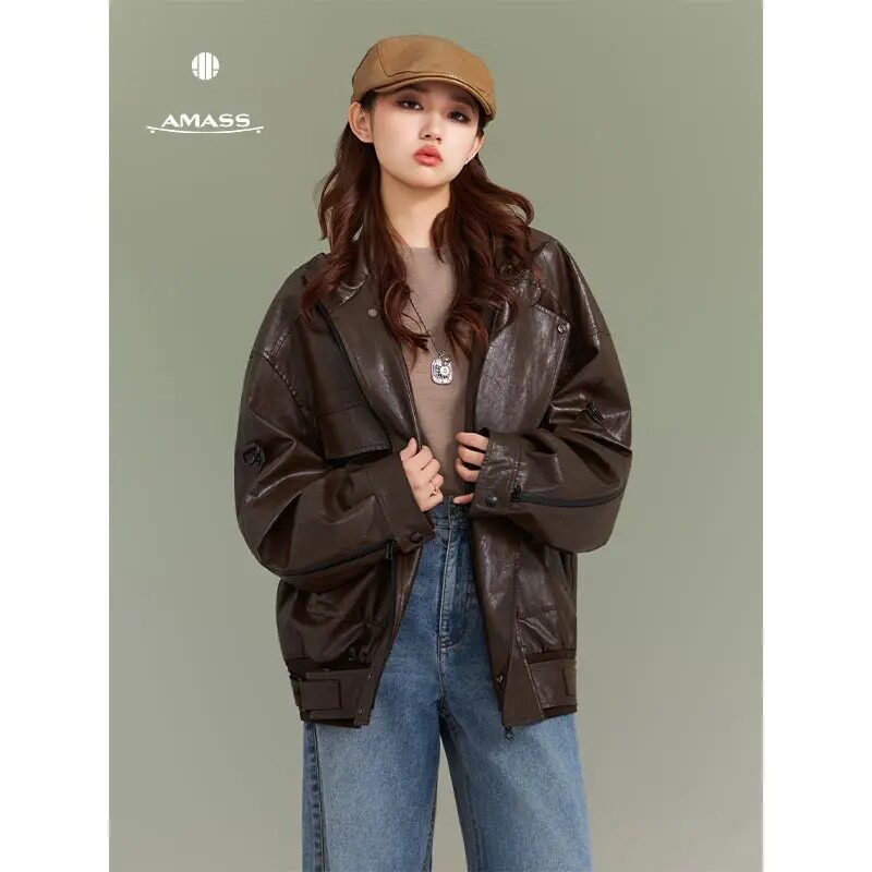 AMASS/阿玛施26新款专柜正品女装服饰秋冬复古皮革短外套540091