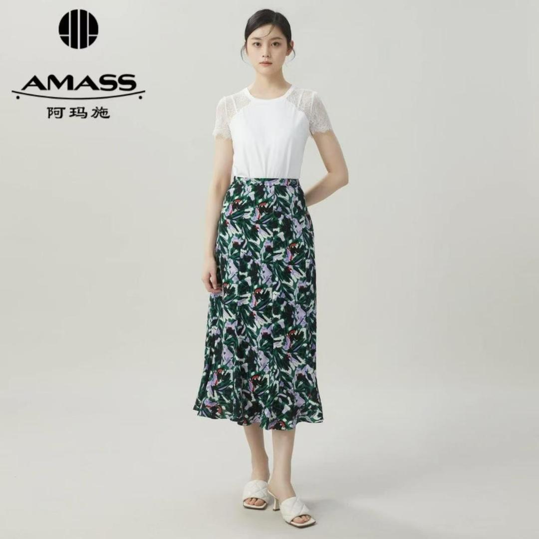 AMASS/阿玛施新款鱼尾裙白色碎花半身裙5200385
