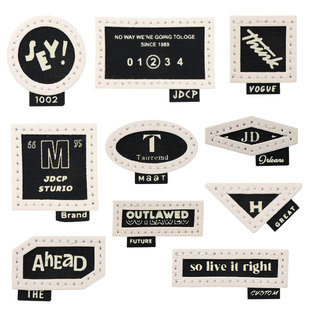 印花字母车线组合商标时尚简约装饰布贴衣服破洞修补贴辅料商标小