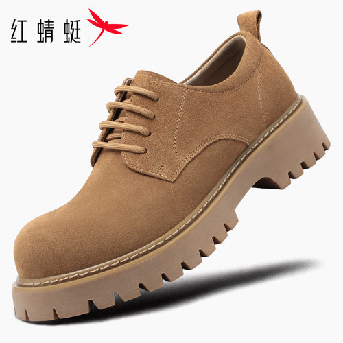 红蜻蜓复古厚底德比鞋男大头皮鞋